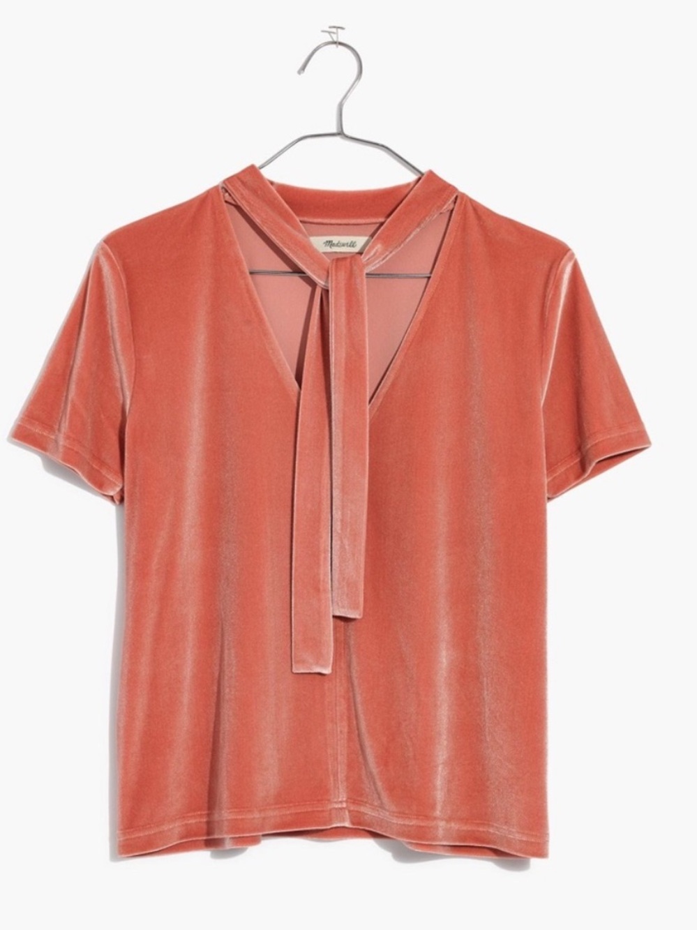 Madewell Peach Tie Neck Velvet Top Blouse Medium